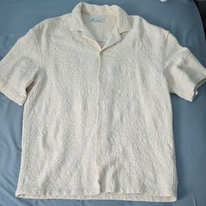 Zara Cream Textured Short Sleeve Shirt